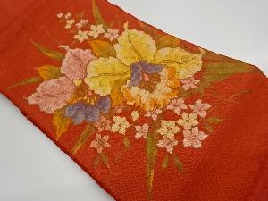 リサイクル　手織り紬花々模様織出し名古屋帯